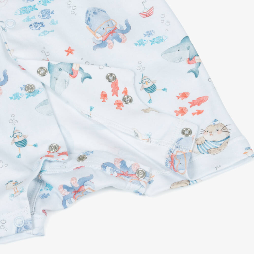 My Little Pie-Boys Blue Supima Cotton Sky Whales Shortie | Childrensalon Outlet