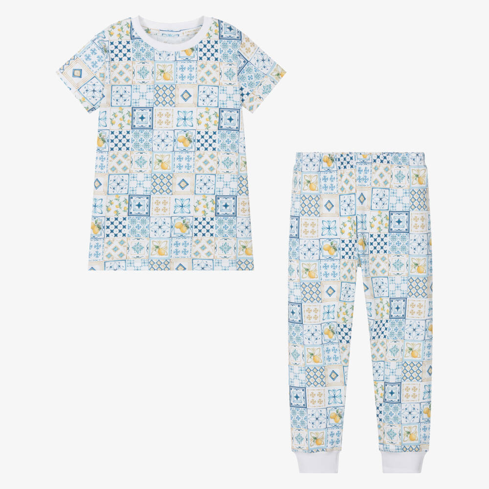 My Little Pie-Boys Blue Tile Supima Pajamas | Childrensalon Outlet