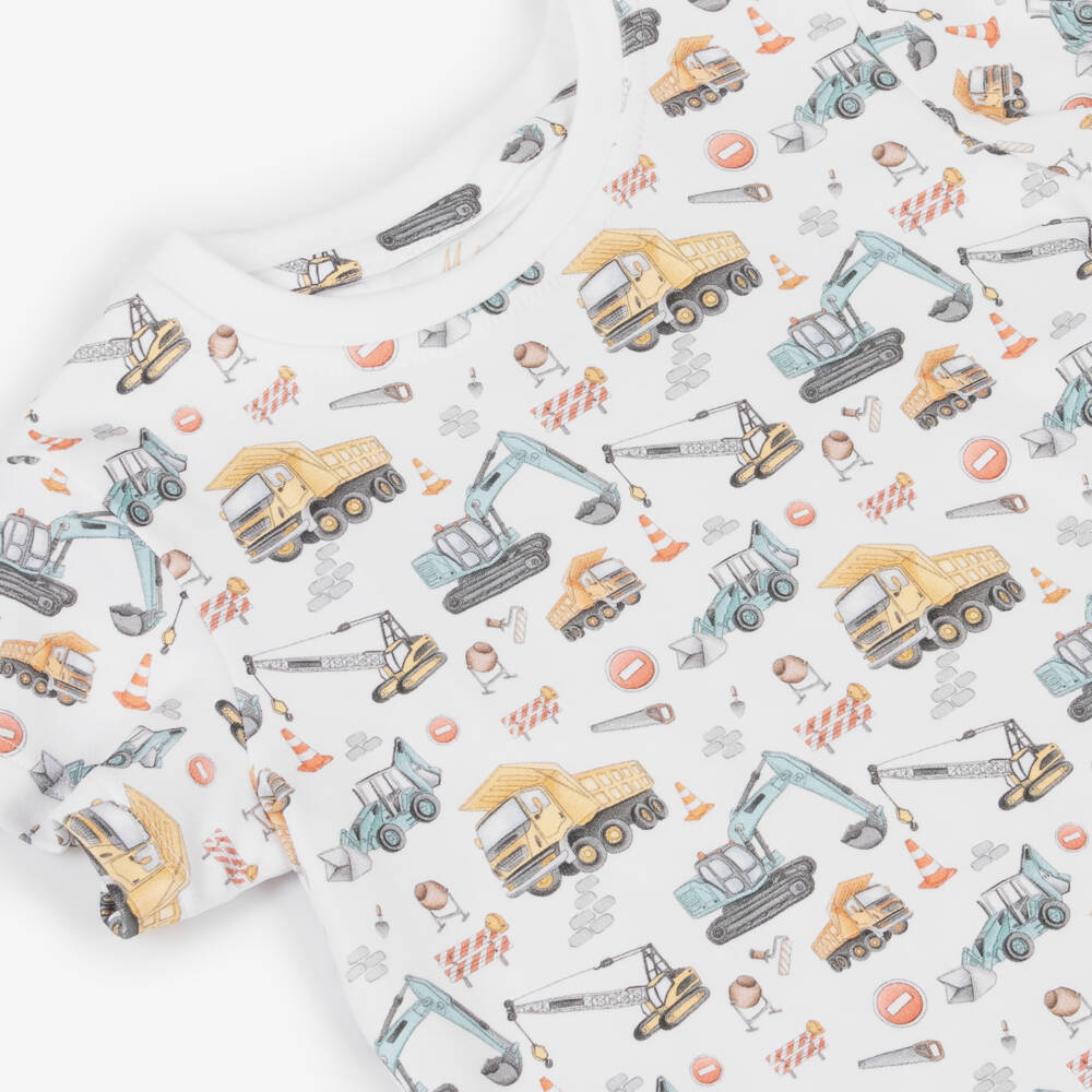 My Little Pie-Белая пижама из хлопка супима с экскаваторами для мальчиков | Childrensalon Outlet