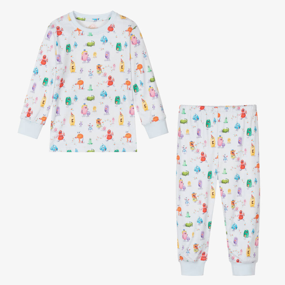 My Little Pie-Boys Pale Blue Supima Cotton Monsters Pyjamas | Childrensalon Outlet