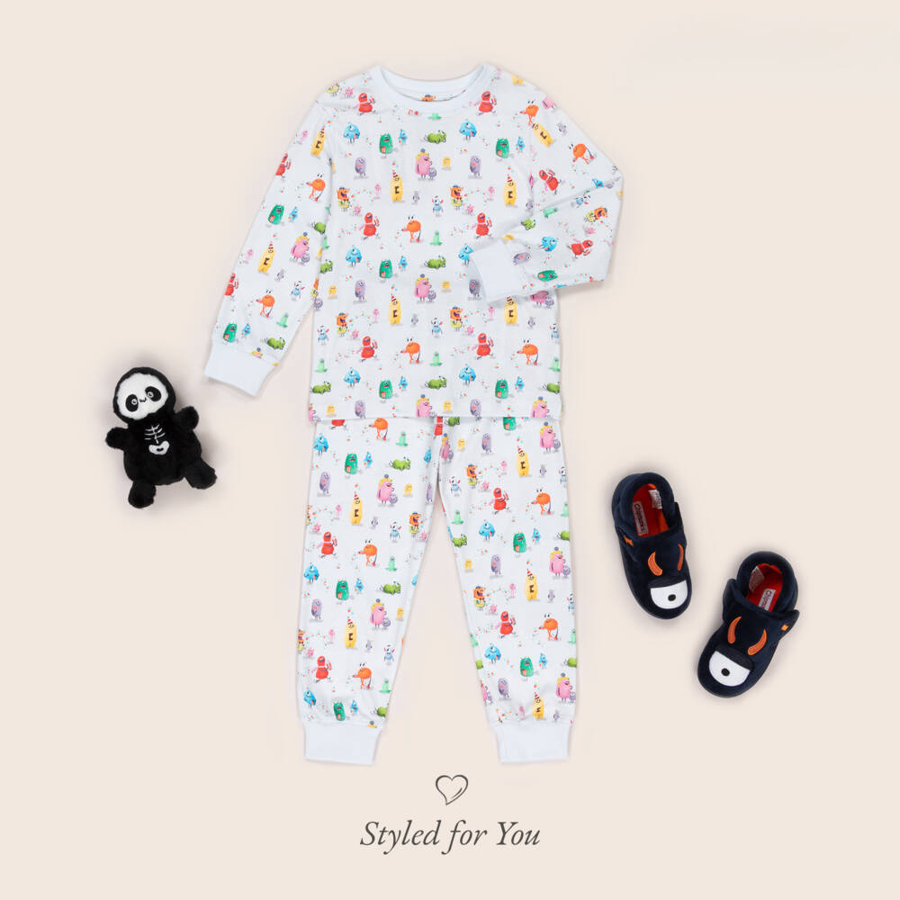My Little Pie-Boys Pale Blue Supima Cotton Monsters Pyjamas | Childrensalon Outlet
