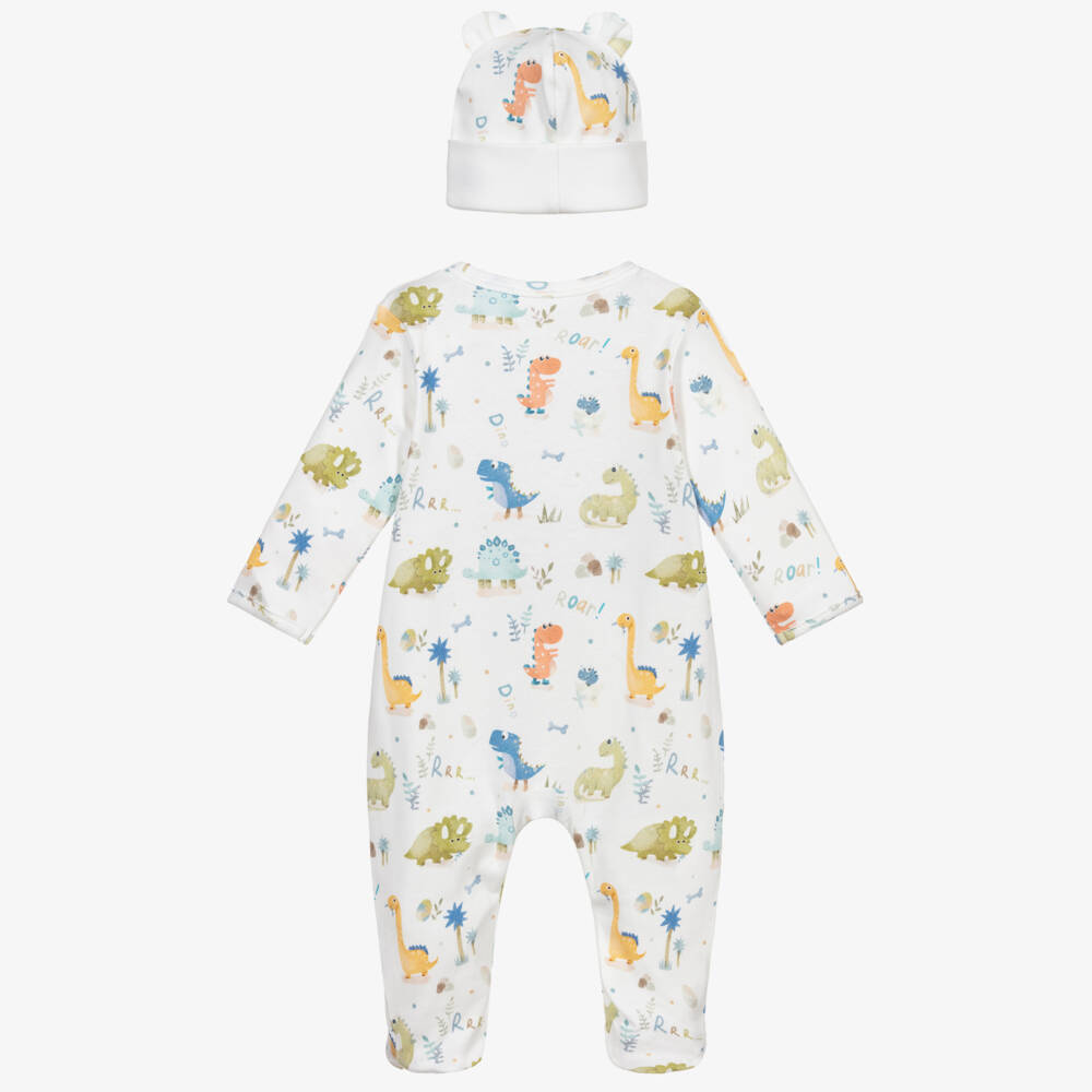 My Little Pie-Boys White Cotton Dinosaur Babysuit Set | Childrensalon Outlet