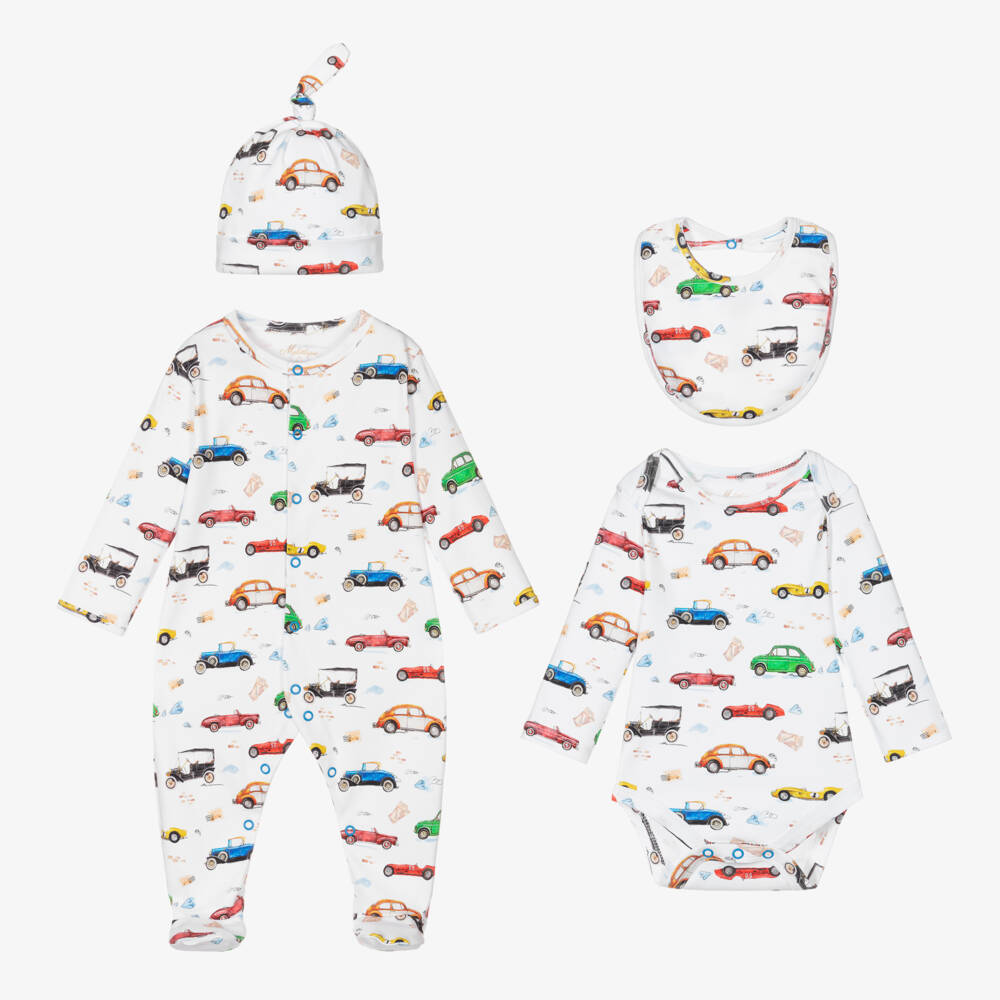My Little Pie-Boys White Cotton Retro Car Babygrow Set | Childrensalon Outlet