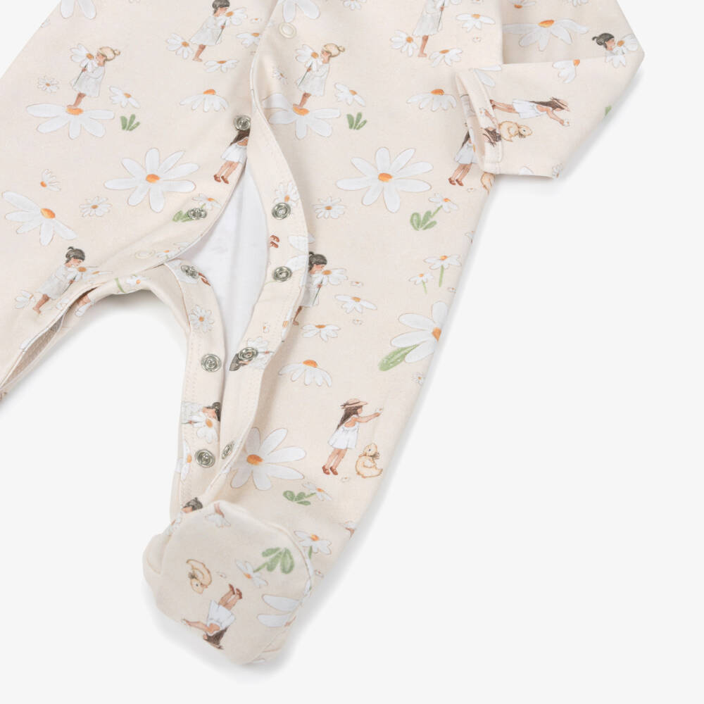 My Little Pie-Girls Beige Floral Supima Babygrow | Childrensalon Outlet
