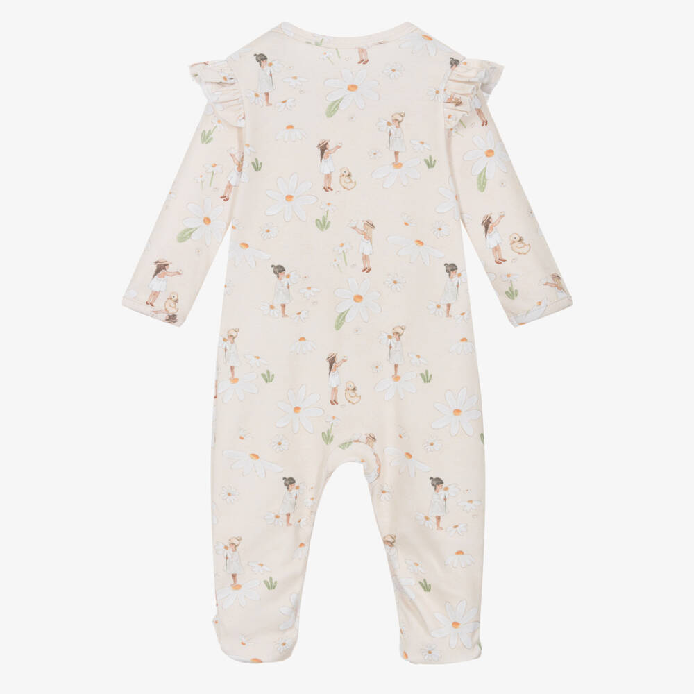 My Little Pie-Girls Beige Floral Supima Babygrow | Childrensalon Outlet