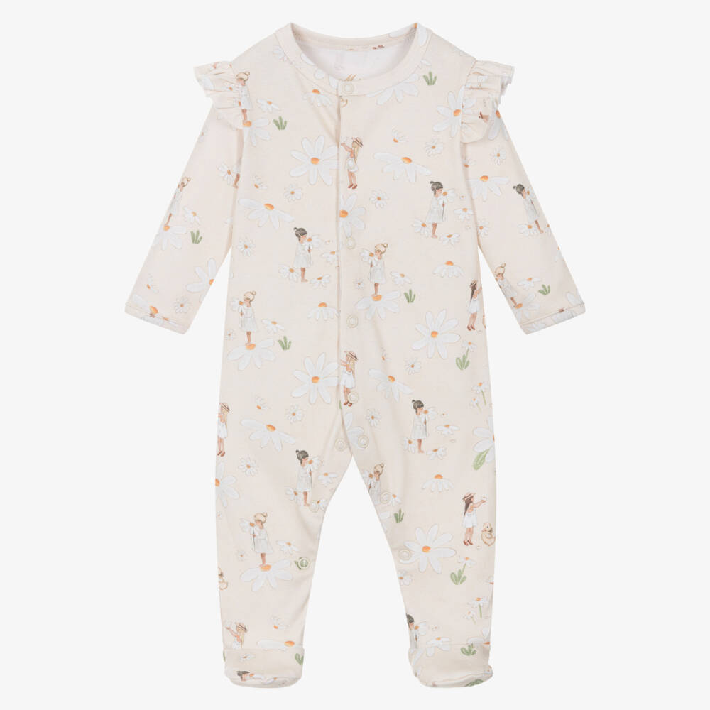 My Little Pie-Girls Beige Floral Supima Babygrow | Childrensalon Outlet