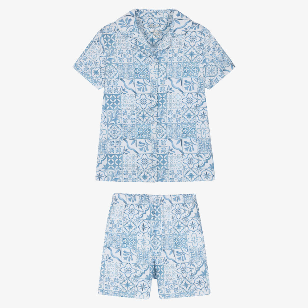 My Little Pie-Girls Blue Amalfi Print Supima Cotton Short Pyjamas | Childrensalon Outlet