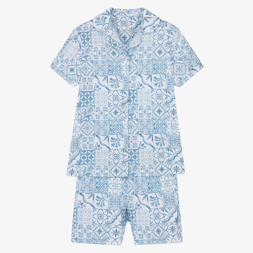 My Little Pie-Girls Blue Amalfi Print Supima Cotton Short Pyjamas | Childrensalon Outlet