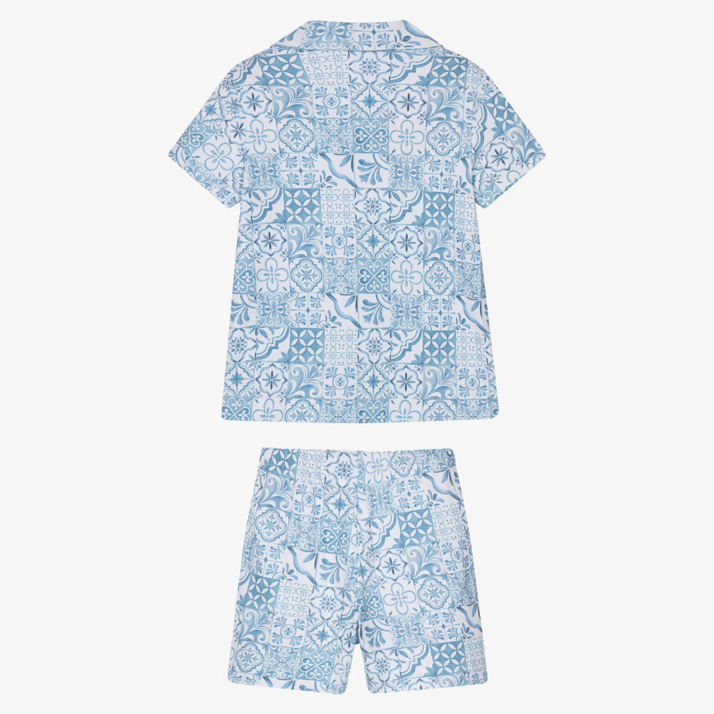 My Little Pie-Girls Blue Amalfi Print Supima Cotton Short Pyjamas | Childrensalon Outlet
