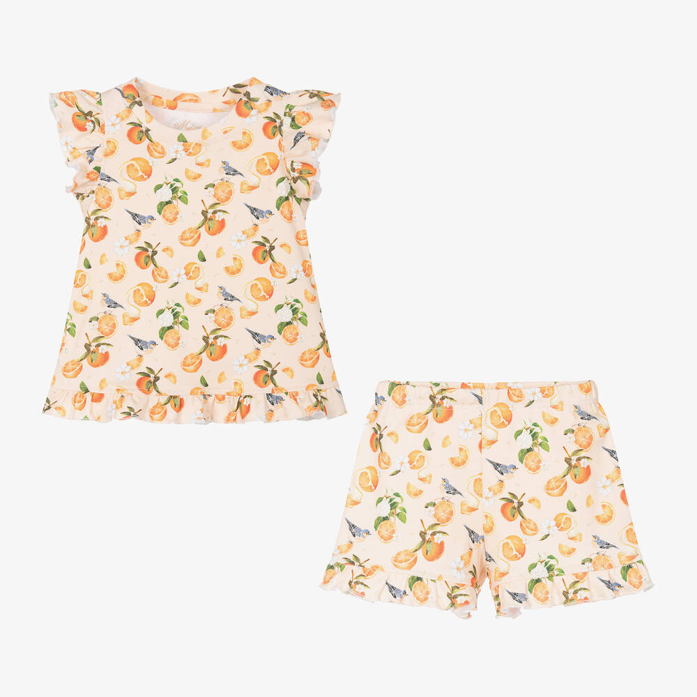 ماي ليتل باي-بيجاما شورت قطن عضوي لون برتقالي فاتح للبنات | Childrensalon Outlet