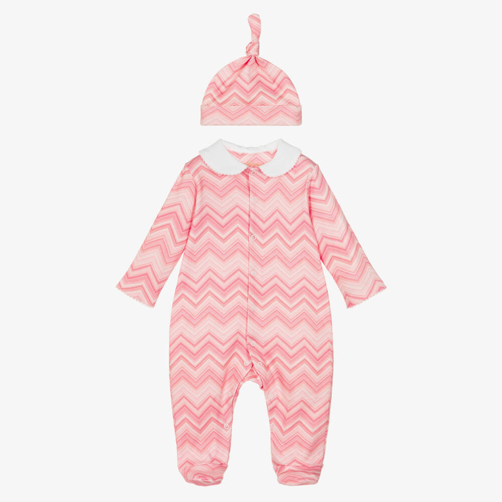 My Little Pie-Girls Pink Supima Cotton Zigzag Babygrow & Hat Set | Childrensalon Outlet