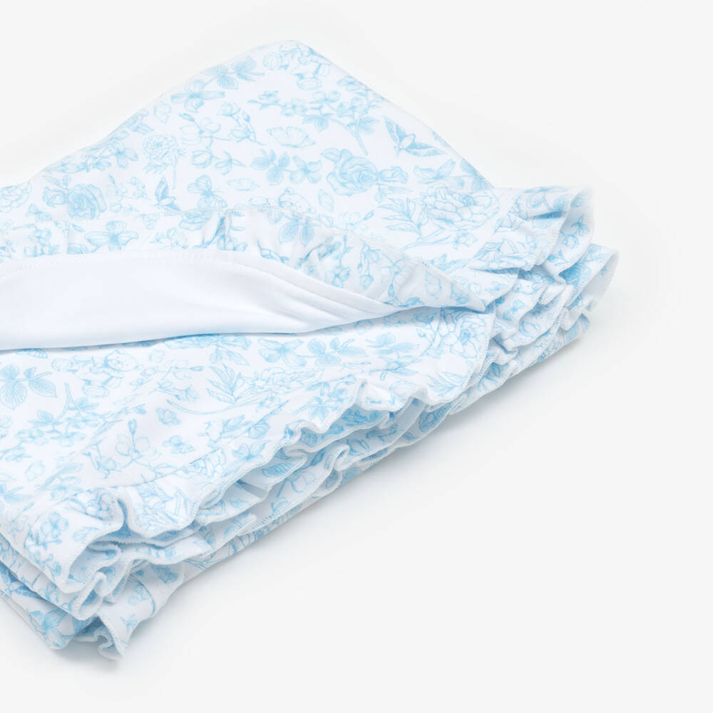 My Little Pie-Girls White & Blue Floral Print Supima Cotton Blanket (80cm) | Childrensalon Outlet