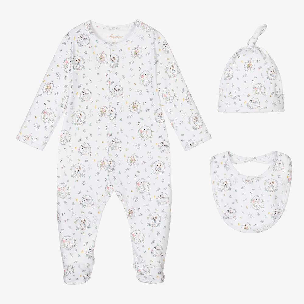 My Little Pie-Girls White Cotton Rabbit Babygrow Set | Childrensalon Outlet