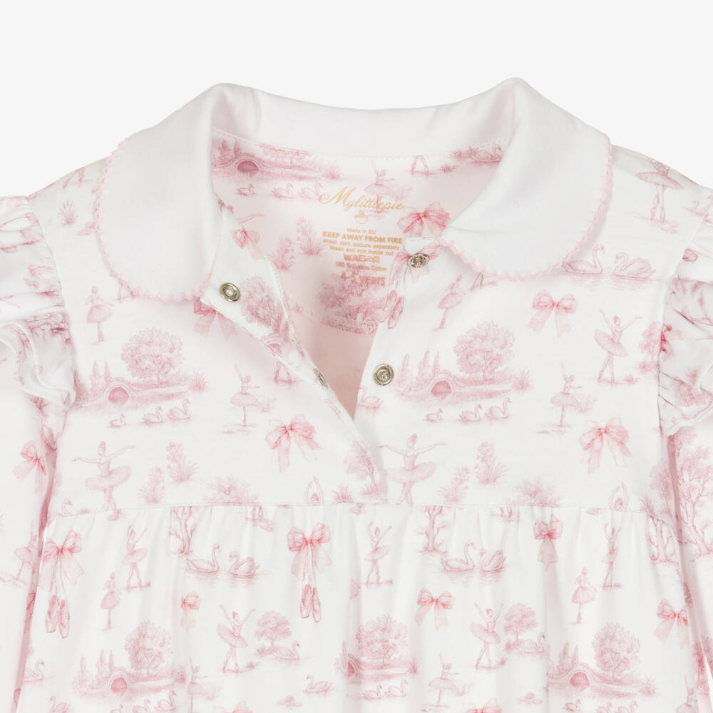 My Little Pie-Girls White & Pink Supima Cotton Swan Lake Nightdress | Childrensalon Outlet