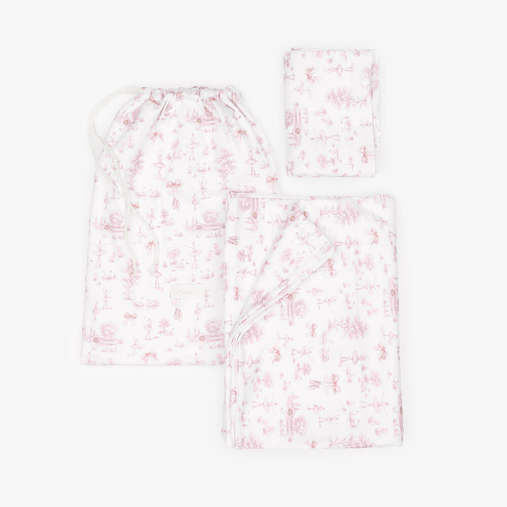 My Little Pie-Girls White & Pink Swan Lake Supima Cotton Cot Bed Set | Childrensalon Outlet