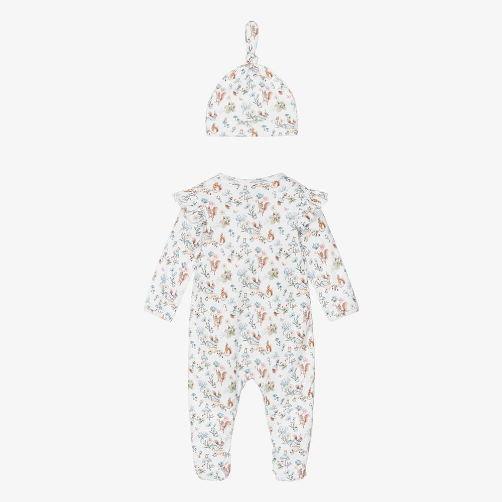 My Little Pie-أفرول مع قبعة قطن سوبيما عضوي لون أبيض للمولودات | Childrensalon Outlet