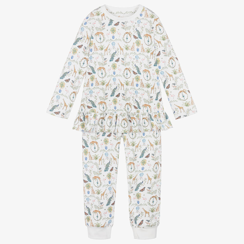 Girls White Supima Cotton Bohemian Pyjamas
