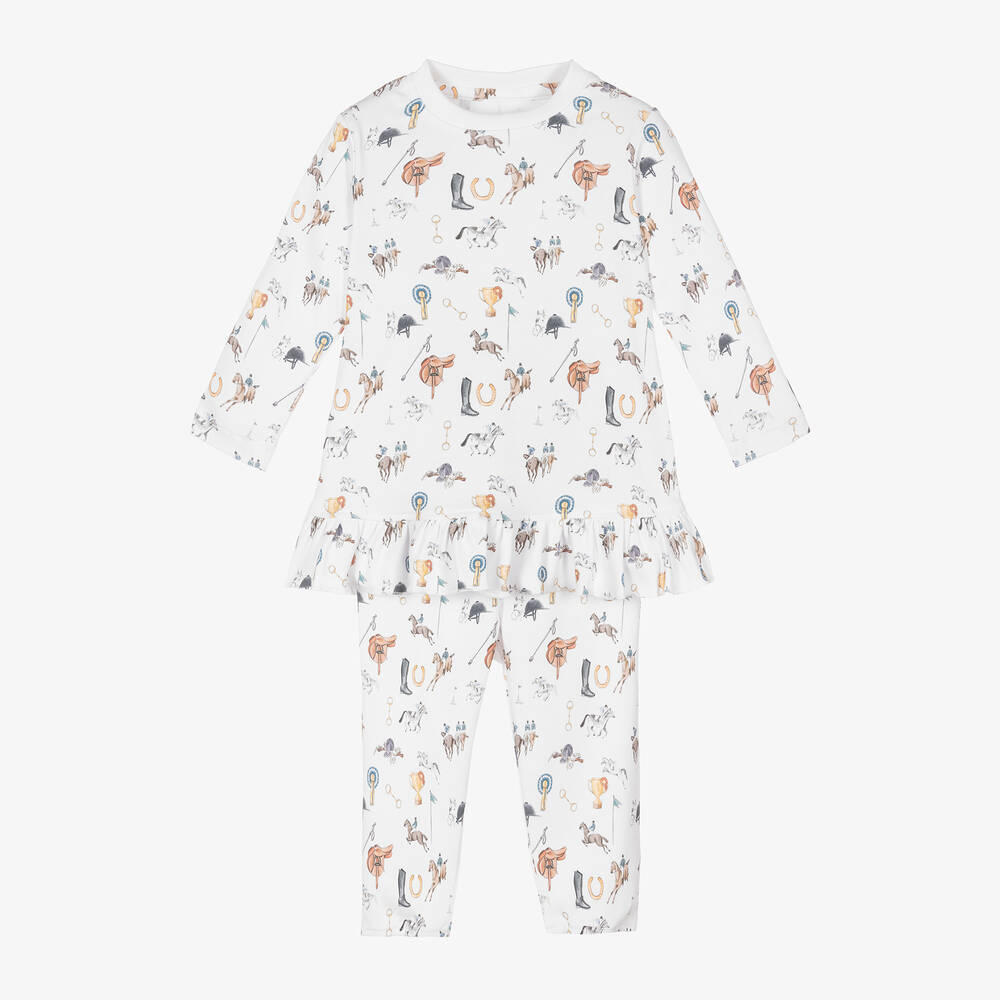 Girls White Supima Cotton Rider Pyjamas