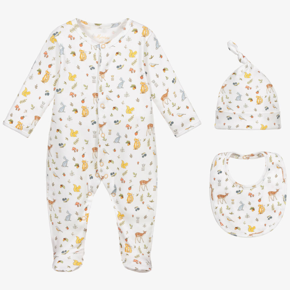 My Little Pie-Ivory Cotton Woodland Animals Babysuit Set | Childrensalon Outlet