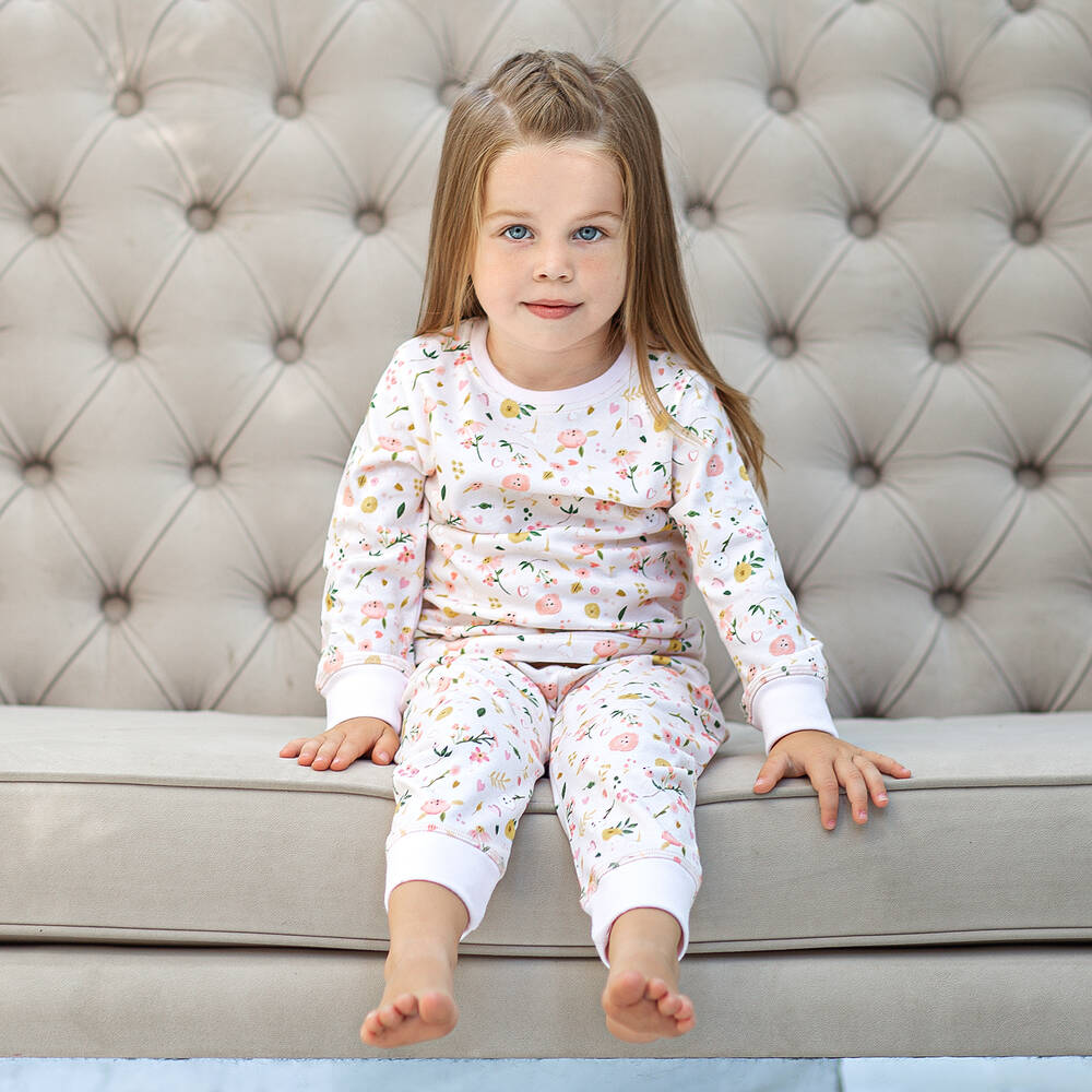 ماي ليتل باي-بيجاما قطن سوبيما لون زهري بطبعة ورود للبنات | Childrensalon Outlet