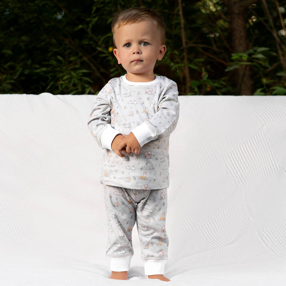 ماي ليتل باي-بيجاما قطن سوبيما لون رمادي، بيج وأبيض | Childrensalon Outlet