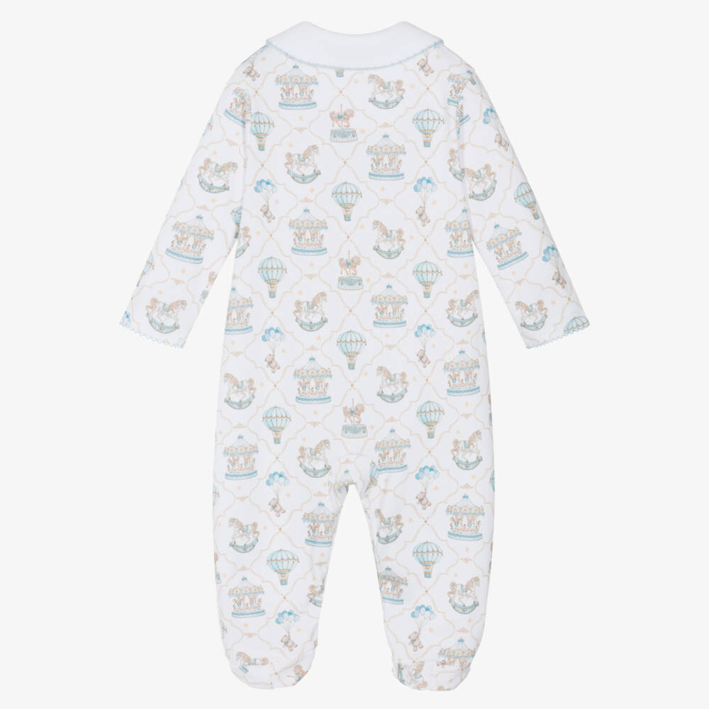 My Little Pie-White & Blue Supima Cotton Coquette Babygrow with Carousels | Childrensalon Outlet