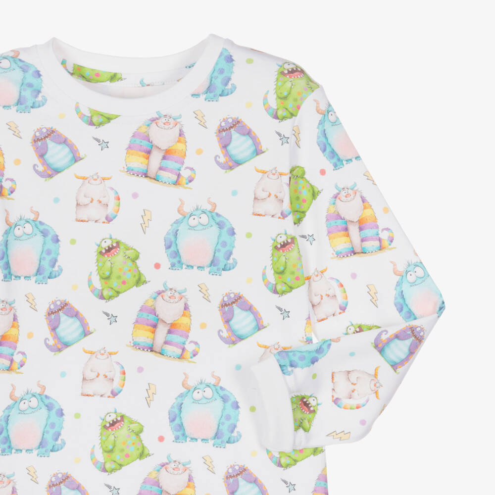 My Little Pie-White Monster Print Supima Cotton Pyjamas | Childrensalon Outlet