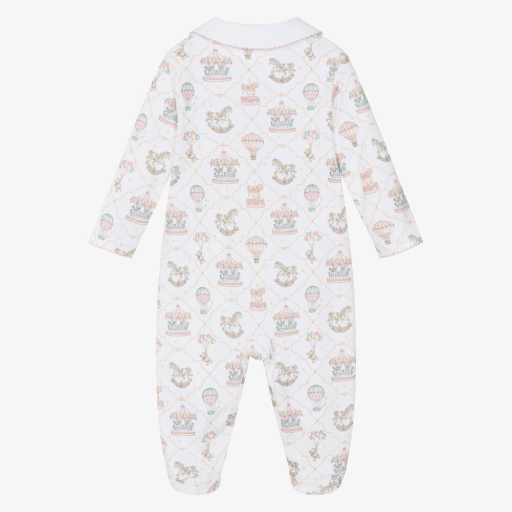 My Little Pie-White & Pink Supima Cotton Coquette Babygrow with Carousels | Childrensalon Outlet