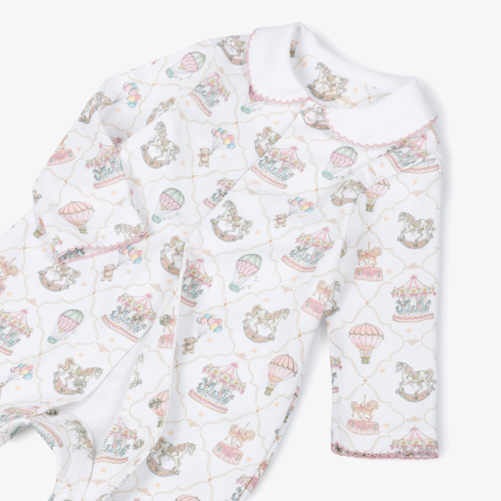 My Little Pie-White & Pink Supima Cotton Coquette Babygrow with Carousels | Childrensalon Outlet