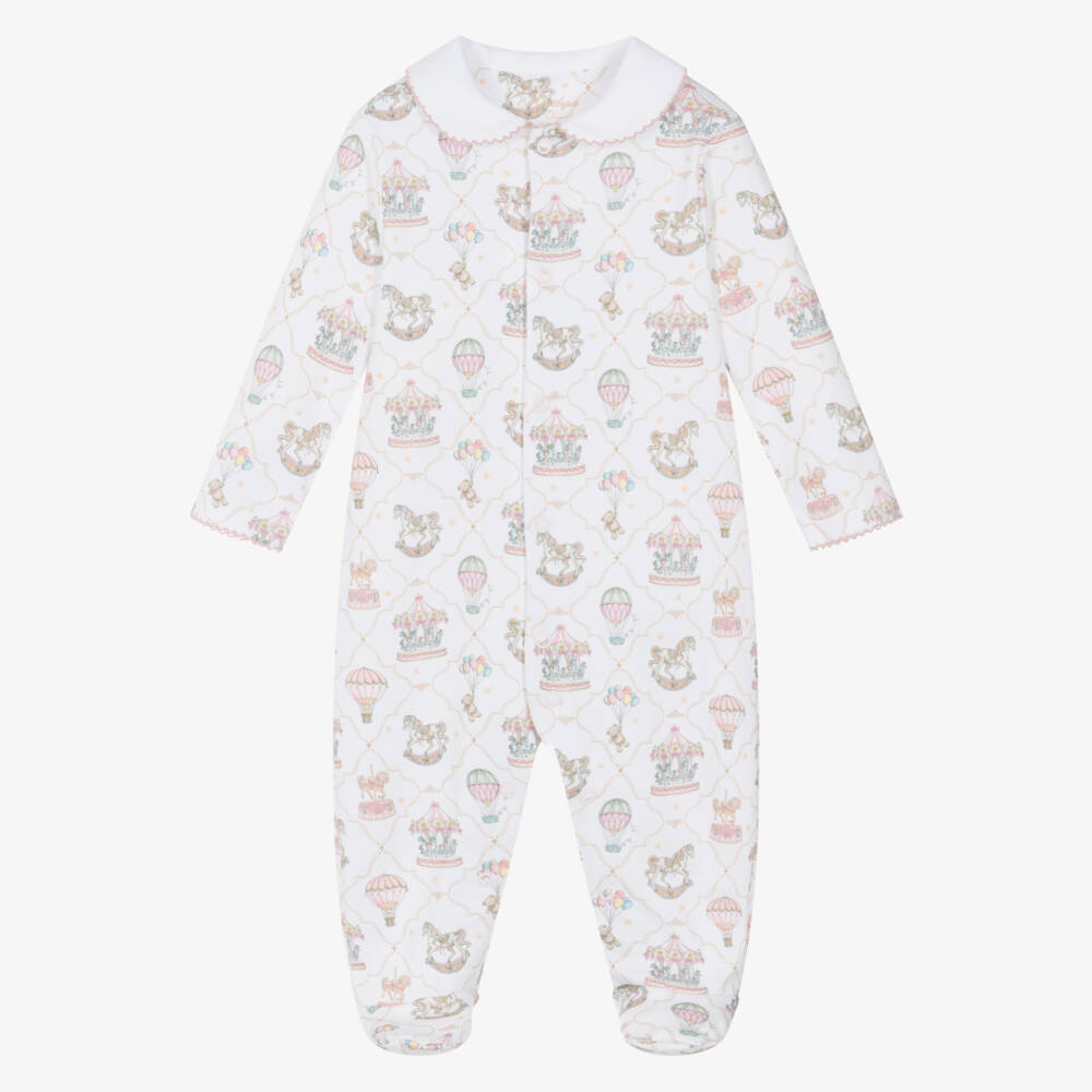 My Little Pie-White & Pink Supima Cotton Coquette Babygrow with Carousels | Childrensalon Outlet