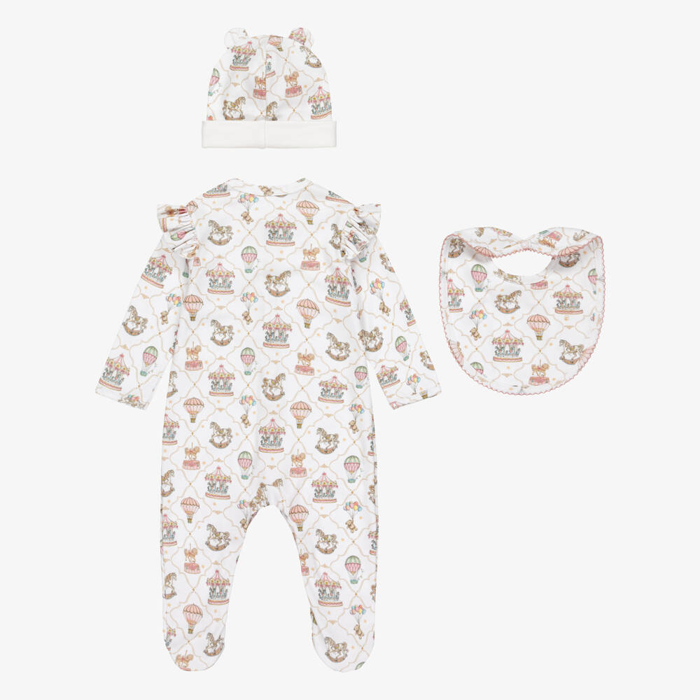My Little Pie-White & Pink Supima Cotton Coquette Babysuit Set | Childrensalon Outlet