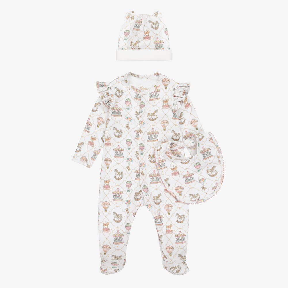 My Little Pie-White & Pink Supima Cotton Coquette Babysuit Set | Childrensalon Outlet