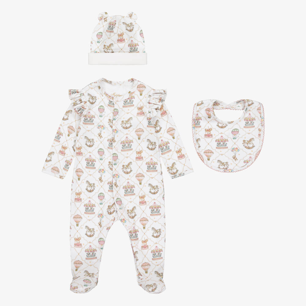 My Little Pie-White & Pink Supima Cotton Coquette Babysuit Set | Childrensalon Outlet