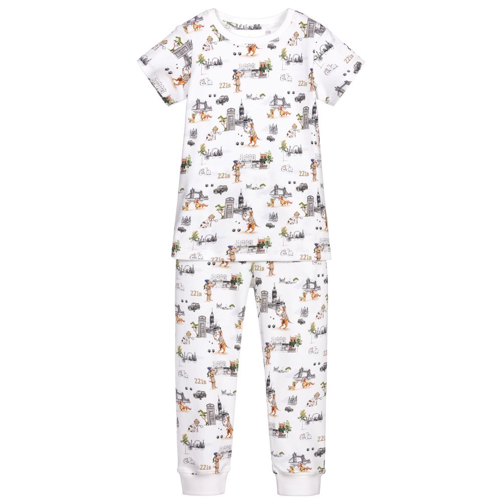My Little Pie - Weißer Pyjama mit Sherlock Dogs-Print | Childrensalon