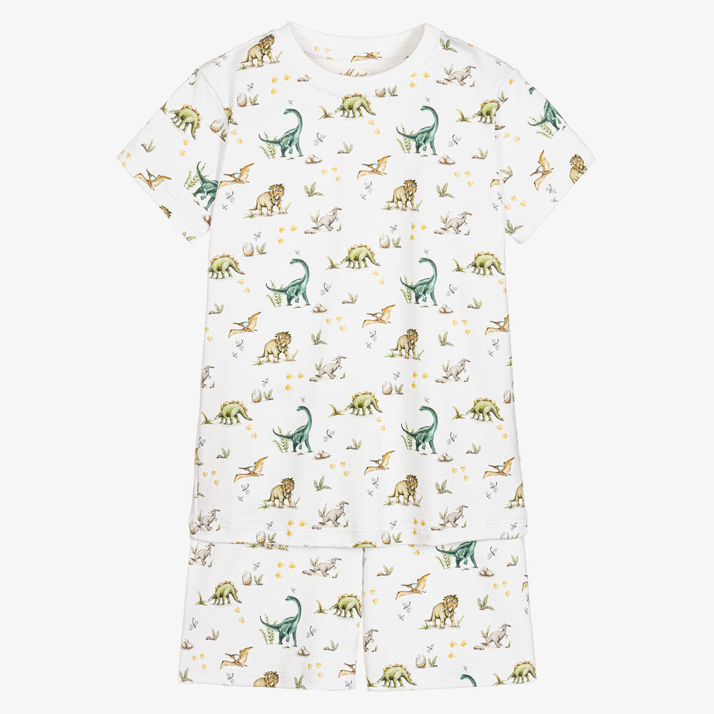 My Little Pie - White Supima Cotton Dinoland Pyjamas | Childrensalon