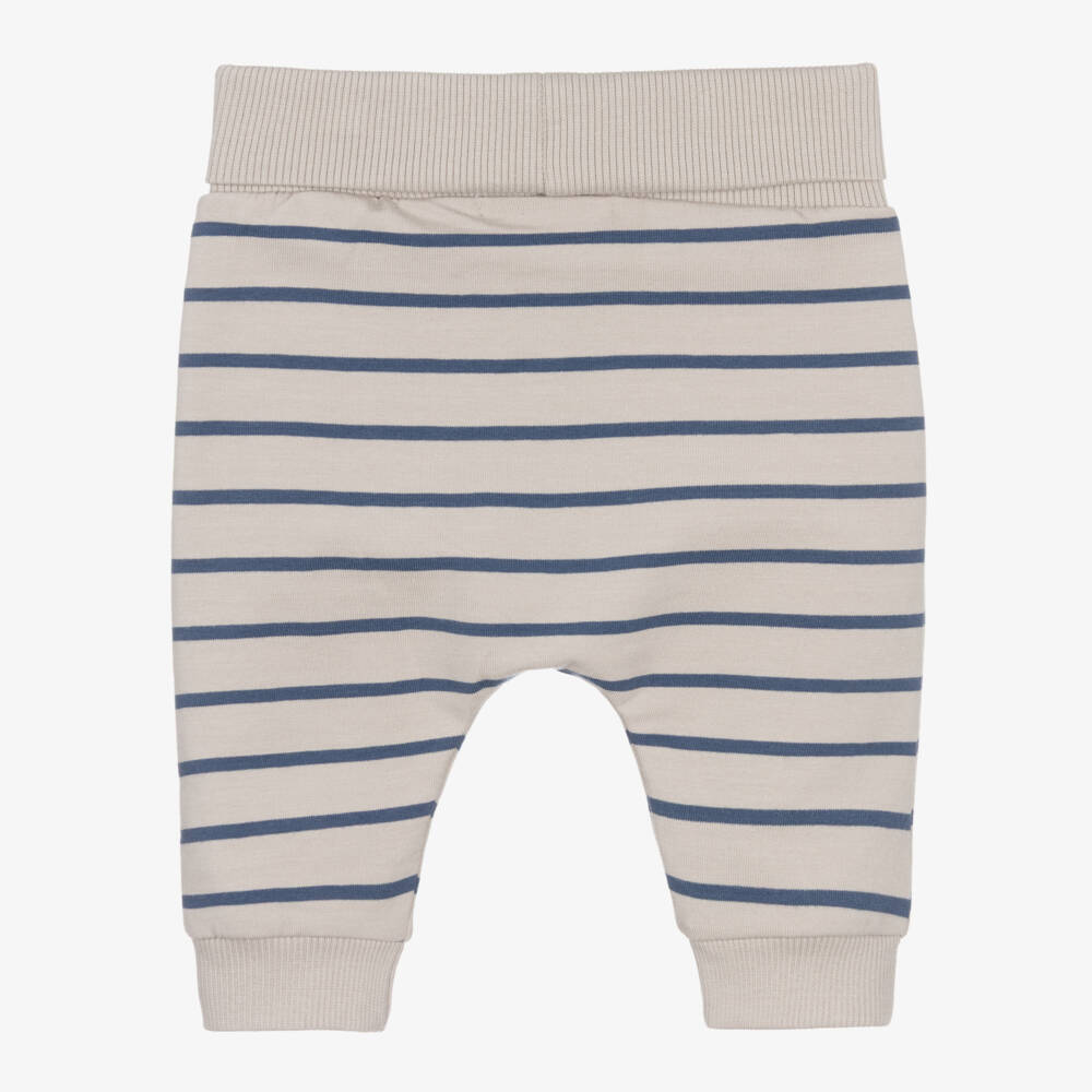NAME IT-Baby Boys Beige & Blue Stripe Trousers with Bear Appliqués | Childrensalon Outlet