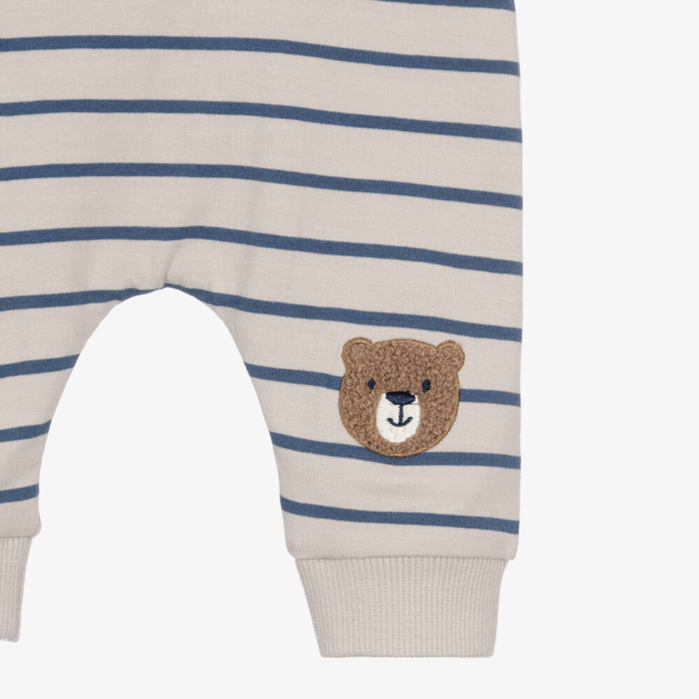 NAME IT-Baby Boys Beige & Blue Stripe Trousers with Bear Appliqués | Childrensalon Outlet