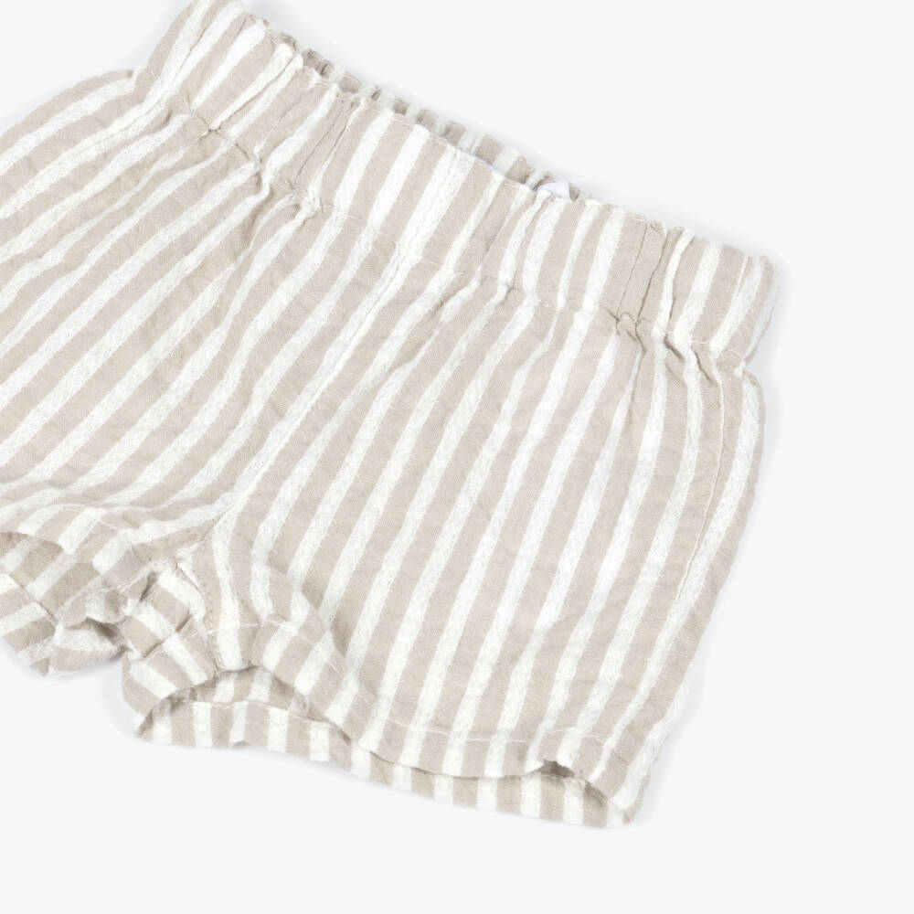 NAME IT-Baby Boys Beige & White Stripe Cotton Shorts | Childrensalon Outlet