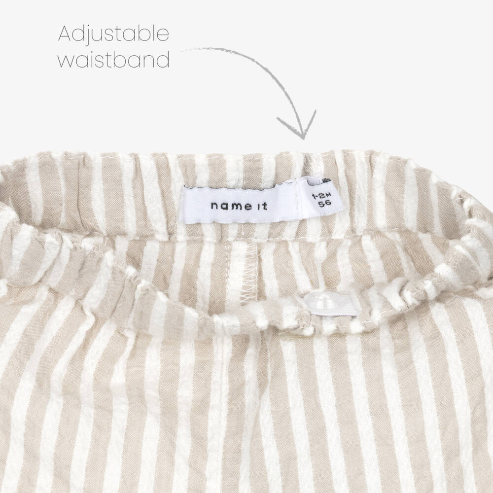 NAME IT-Baby Boys Beige & White Stripe Cotton Shorts | Childrensalon Outlet