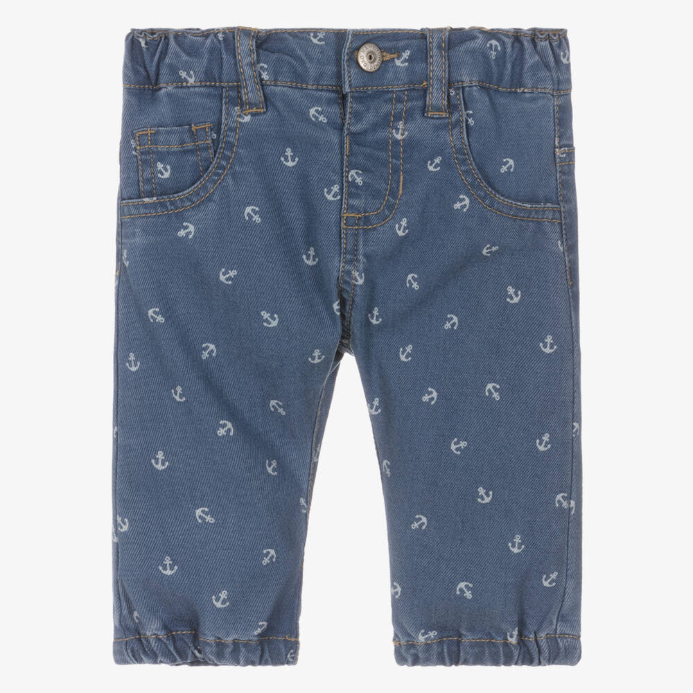 NAME IT-Baby Boys Blue Anchor Print Denim Jeans | Childrensalon Outlet