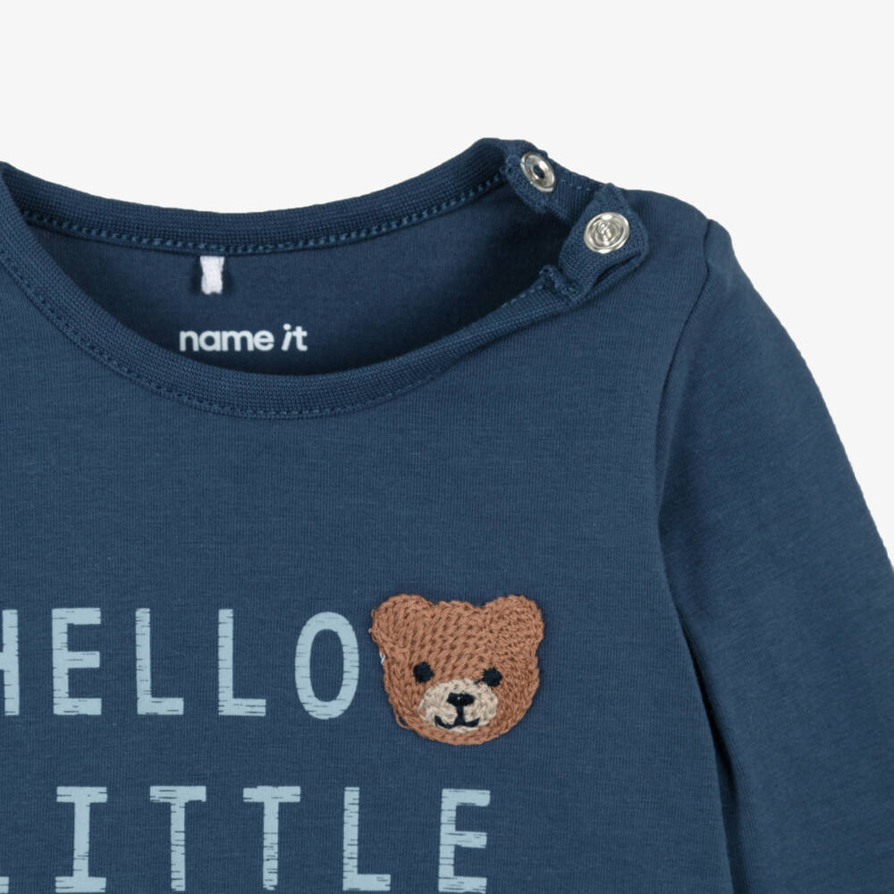 NAME IT-Baby Boys Navy Blue Cotton Top with Embroidered Bear | Childrensalon Outlet