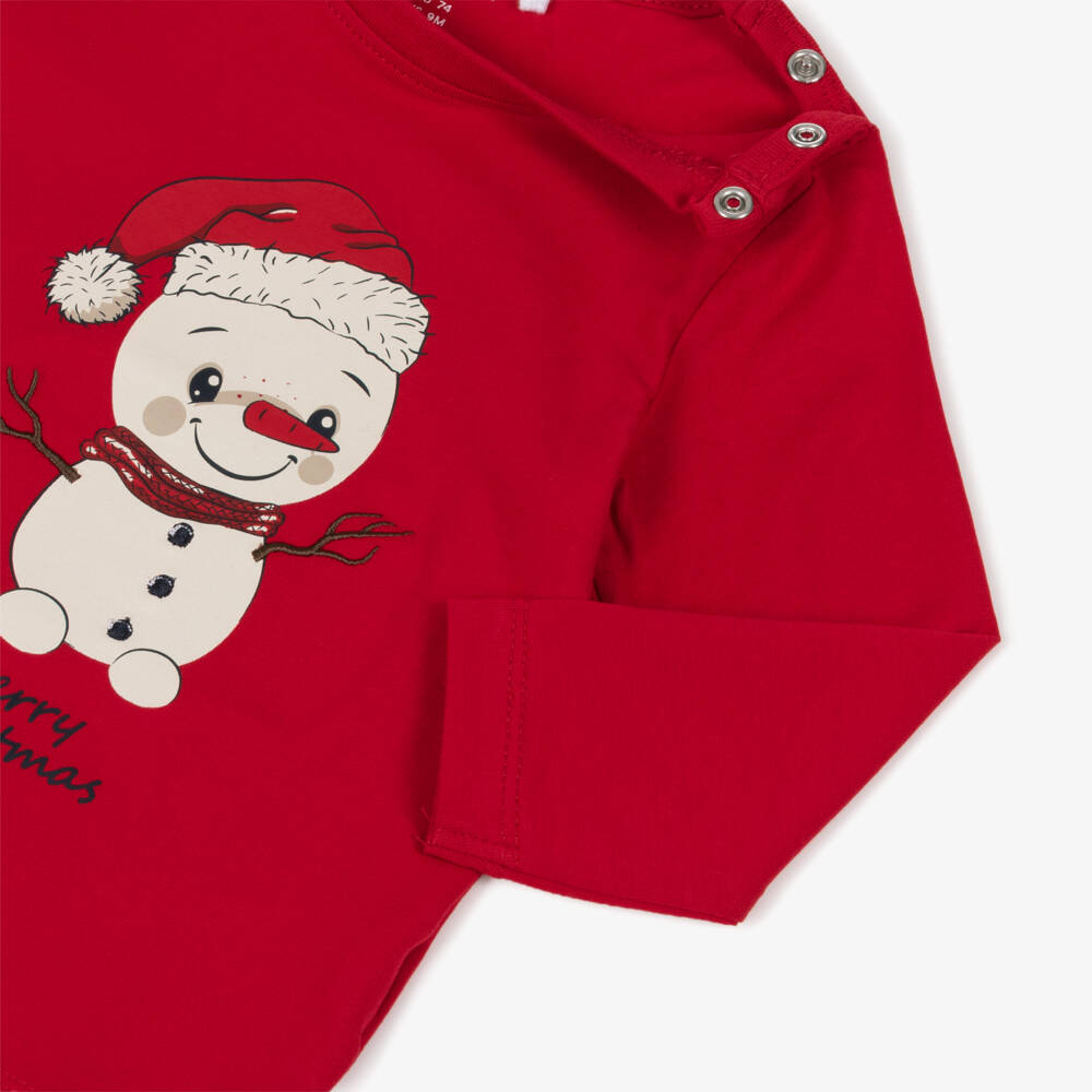 NAME IT-Baby Boys Red Cotton Festive Snowman Top | Childrensalon Outlet