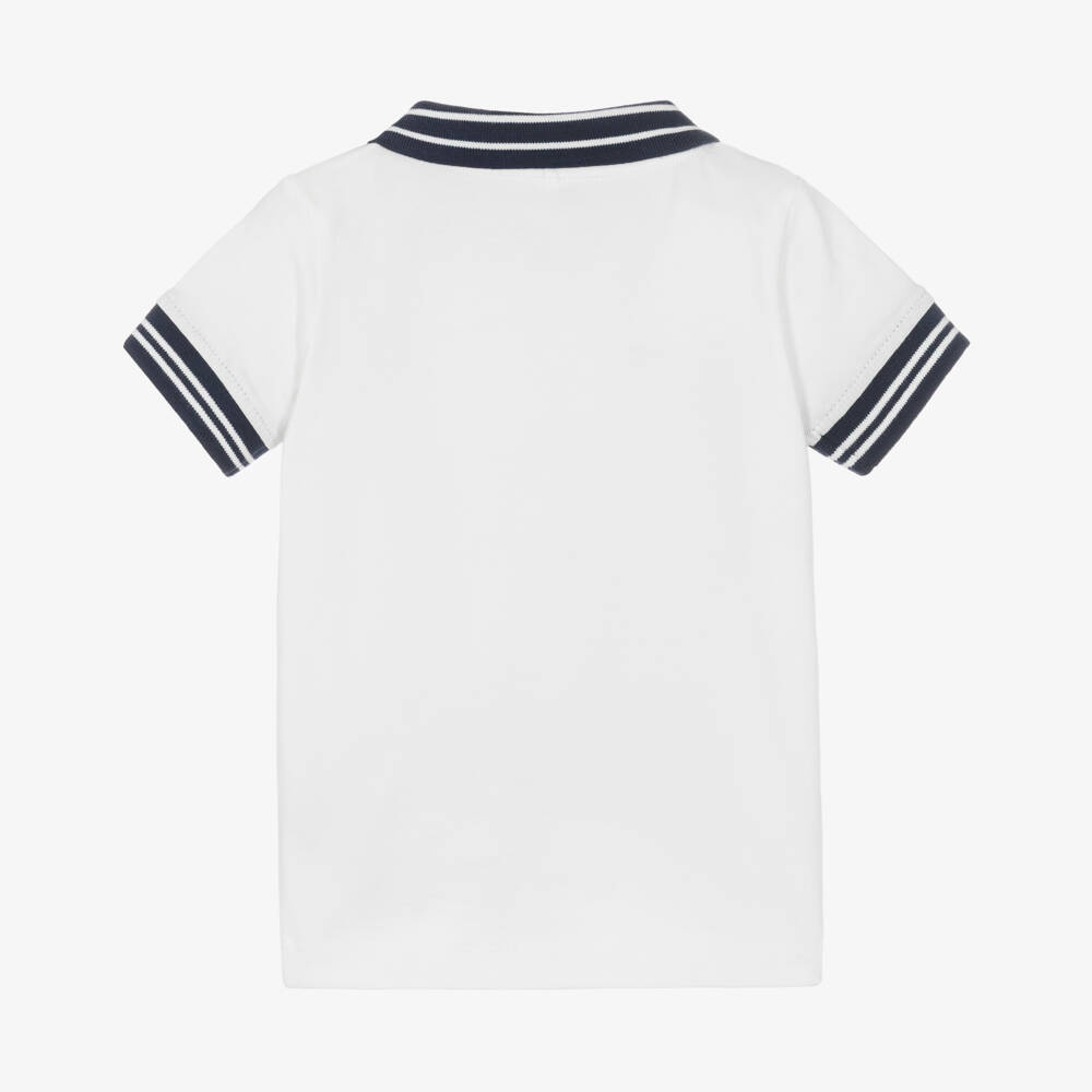 NAME IT-Baby Boys White & Navy Blue Cotton Jersey Polo Shirt | Childrensalon Outlet