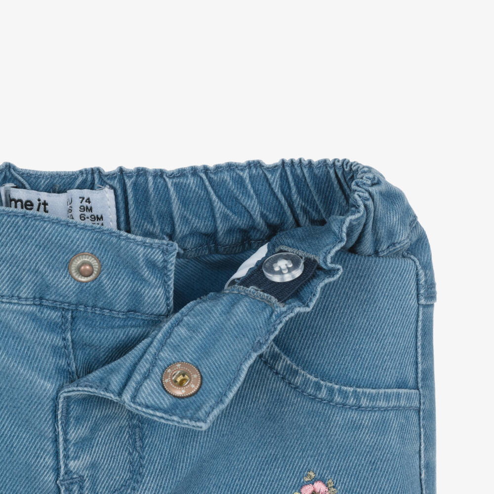 NAME IT-Baby Girls Blue Chambray Jeans with Embroidered Flowers | Childrensalon Outlet