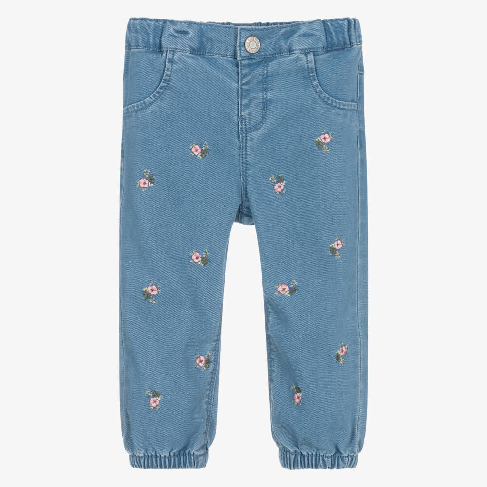 NAME IT-Baby Girls Blue Chambray Jeans with Embroidered Flowers | Childrensalon Outlet