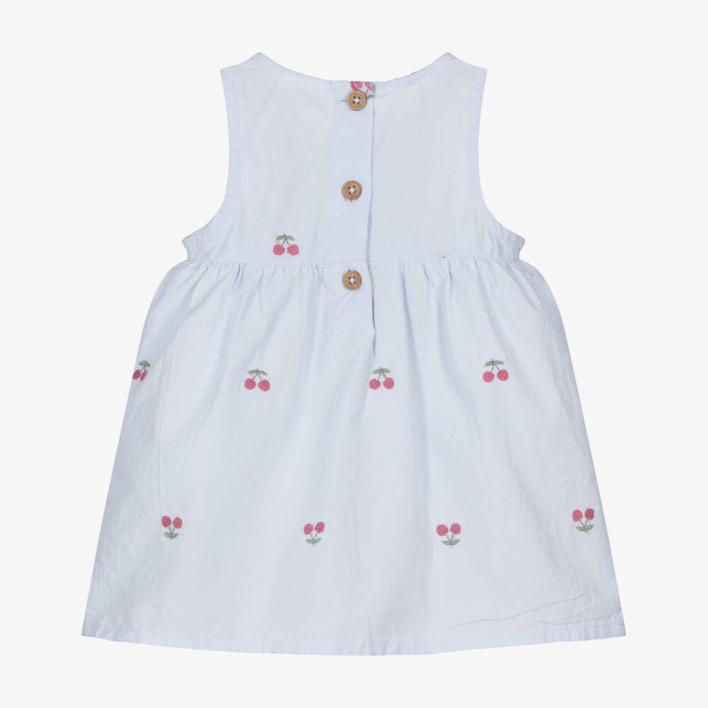 NAME IT-Baby Girls Blue Embroidered Cherry Organic Cotton Dress | Childrensalon Outlet
