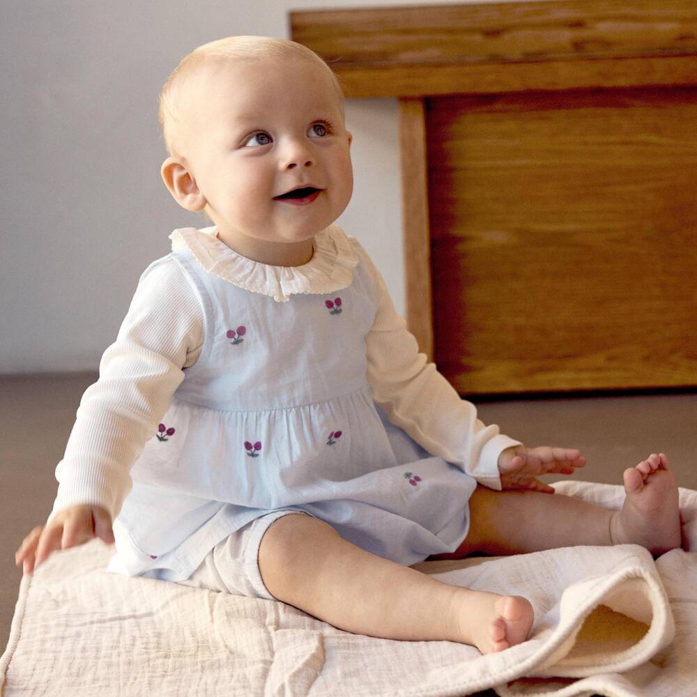 NAME IT-Baby Girls Blue Embroidered Cherry Organic Cotton Dress | Childrensalon Outlet