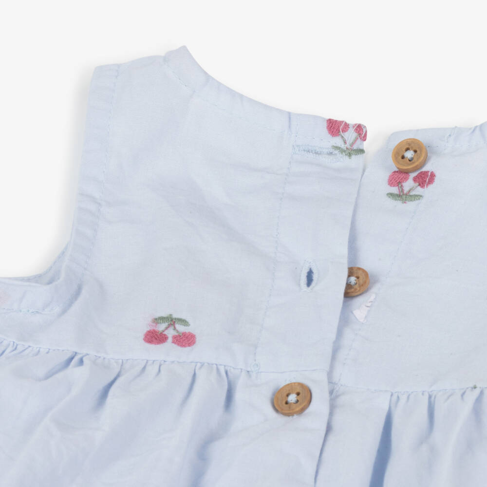 NAME IT-Baby Girls Blue Embroidered Cherry Organic Cotton Dress | Childrensalon Outlet