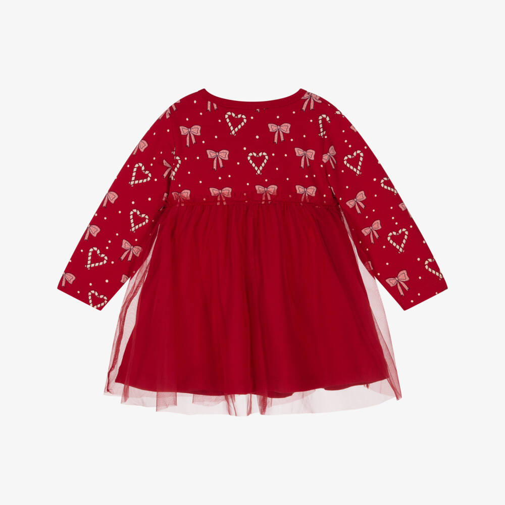 NAME IT-Baby Girls Festive Red Cotton Candy Cane Heart & Bow Dress | Childrensalon Outlet