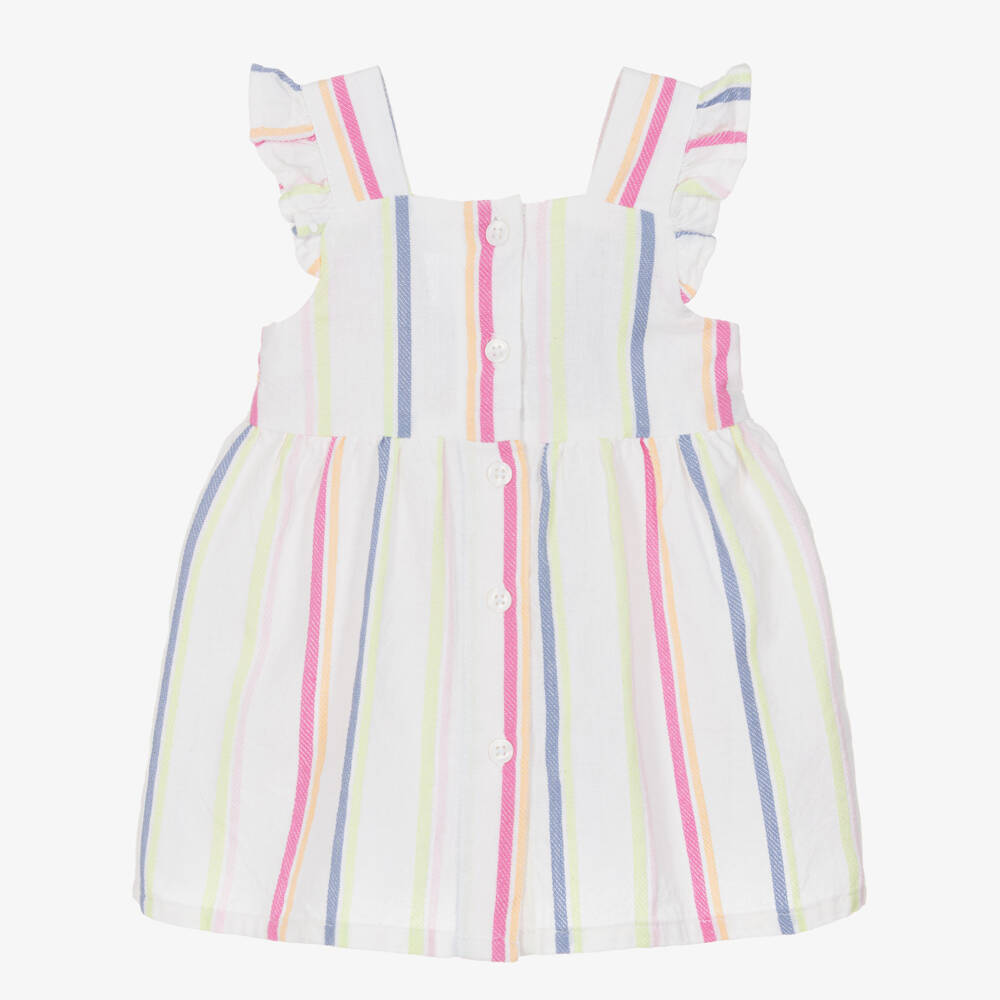 NAME IT-Baby Girls Ivory Multi Stripes Cotton Dress | Childrensalon Outlet